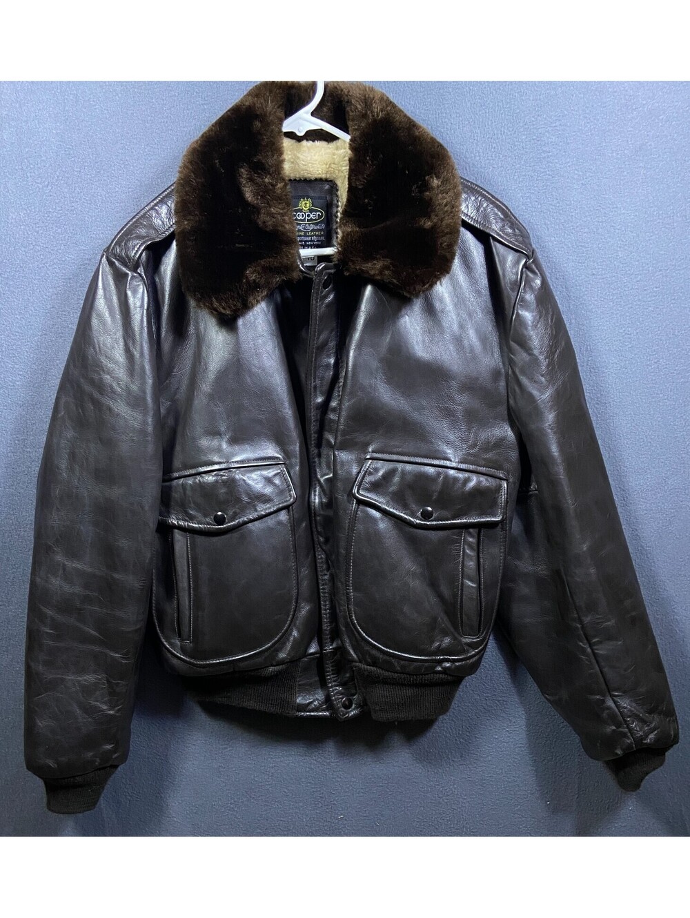 Vintage Cooper Sportswear Leather Flight Bomber Jacket USA Size 46 Fur Collar EU